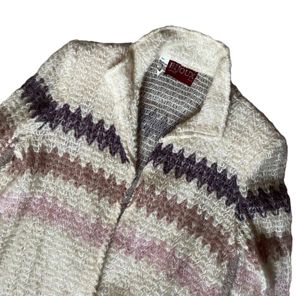 Vintage 80s WOMENS Cardigan Sweater zig zag stripe Cream S 2 4 NEW NWT - Picture 4 of 11